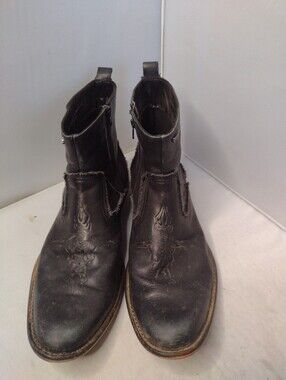 Rocket Dog Men's Mirza Black Leather Frayed Edge Zip Up Ankle Boots 13